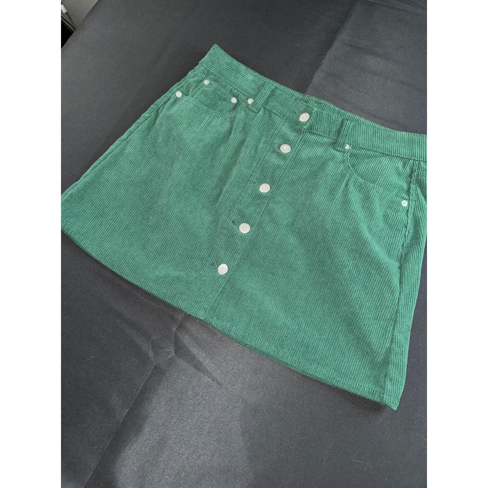 No Boundaries Green Corduroy Button Front Mini Skirt Womens Size‎ 11 Emerald